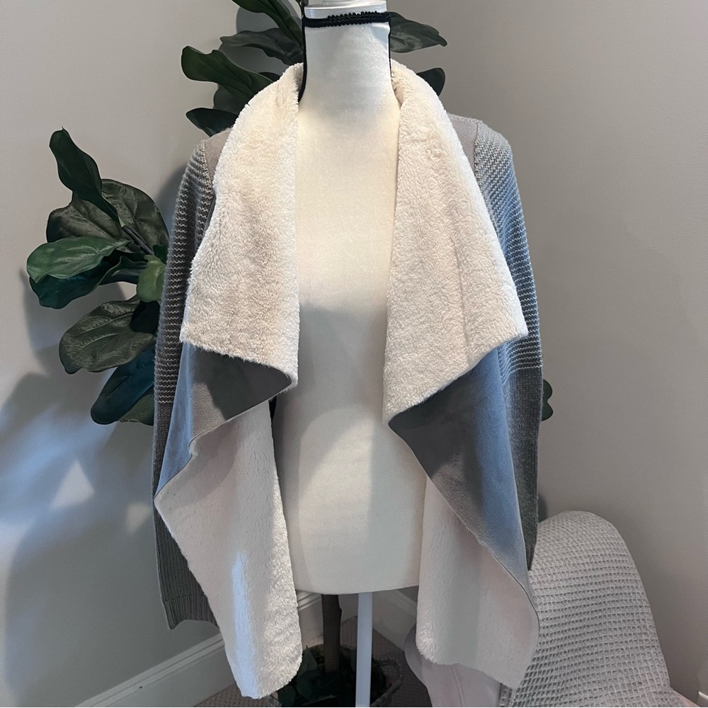 Faux Fur Lined Grey Knit Cardigan